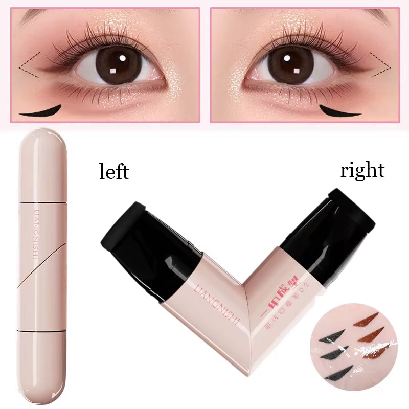 Rotate Eyeliner Stamp Integrated Black Brown Dual-Tip DIY Eyeliner Wing Stencil Waterproof Smudge-Proof Longwear Liquid Pen